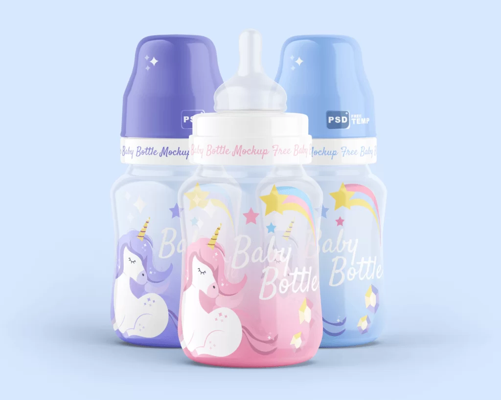 Baby bottle mockup free PSD template