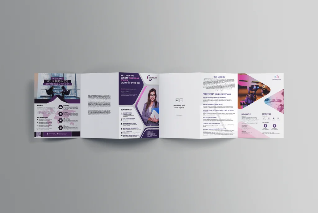 Six-fold accordion brochure mockup PSD template