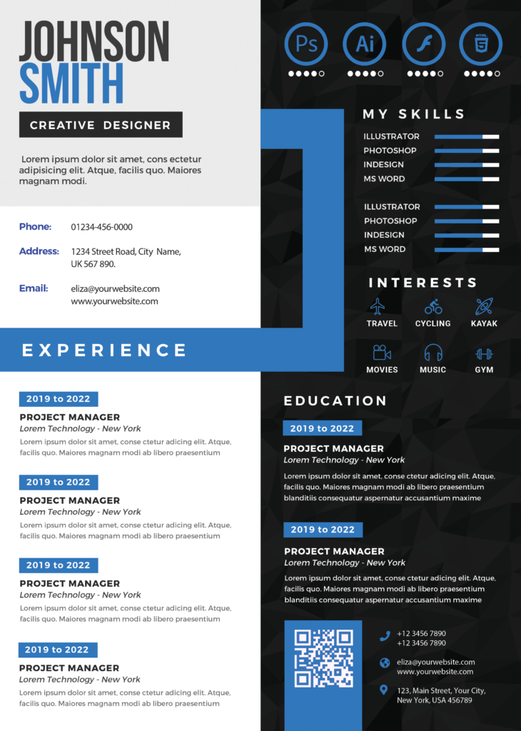 Blue creative CV resume design free PSD templates