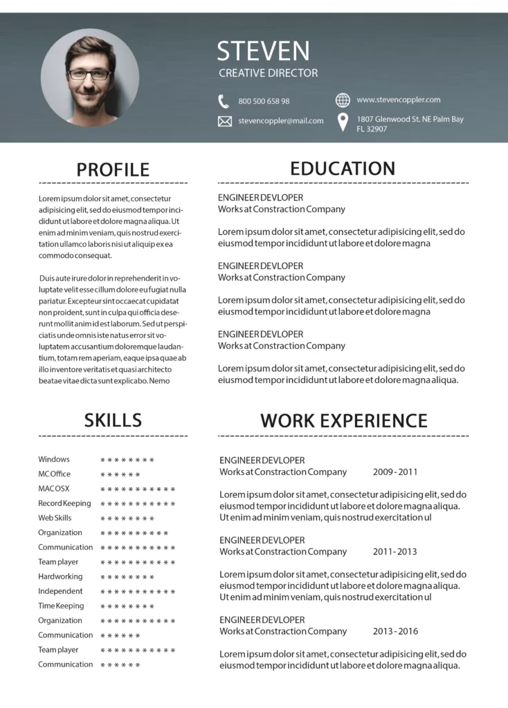 Professional CV template PSD free