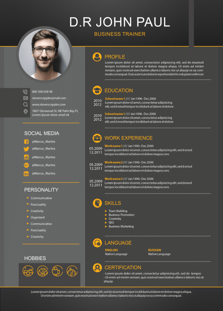 Professional modern and minimal resume or cv PSD template